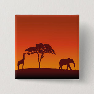 Badge Carré 5 Cm Silhouette africaine Safari - Bouton