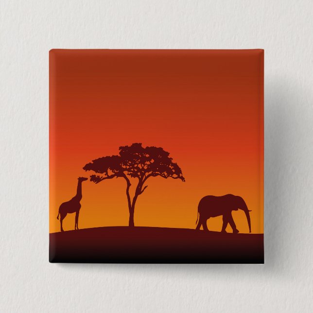 Badge Carré 5 Cm Silhouette africaine Safari - Bouton (Devant)