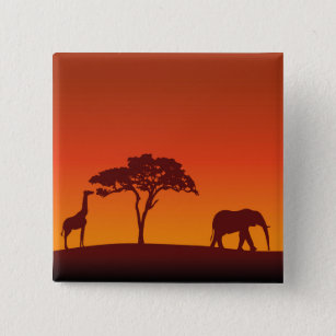 Badge Carré 5 Cm Silhouette africaine Safari - Bouton