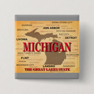 Badge Carré 5 Cm Silhouette de carte de fierté d'État du Michigan