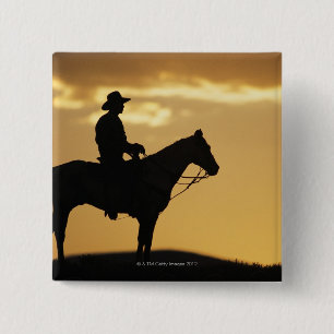 Badge Carré 5 Cm Silhouette de cowboy à cheval au coucher du solei
