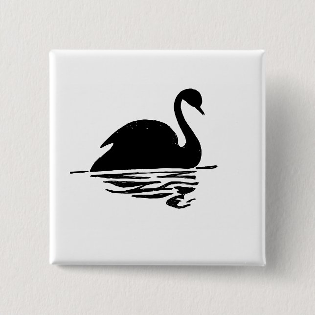 Badge Carré 5 Cm Silhouette de cygne noir (Devant)