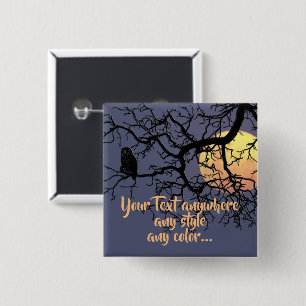 Badge Carré 5 Cm Silhouette de Pleine lune et de hibou
