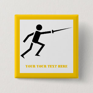 Badge Carré 5 Cm Silhouette noire Fencer avec estrade jaune