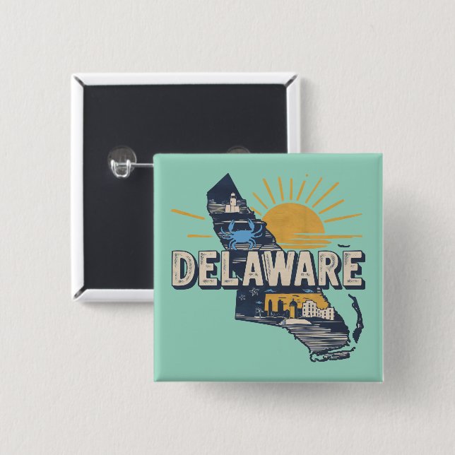 Badge Carré 5 Cm Silhouette Retro Pittoresque Delaware (Devant & derrière)