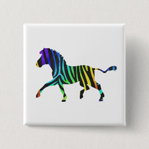 Badge Carré 5 Cm Silhouette Zebra noir et arc-en-ciel