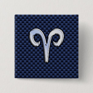 Badge Carré 5 Cm Silver Aries Zodiac Sign Navy Carbon Fiber Style