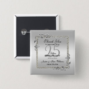 Badge Carré 5 Cm Silver Gem & Glitter 25th Wedding Anniversary