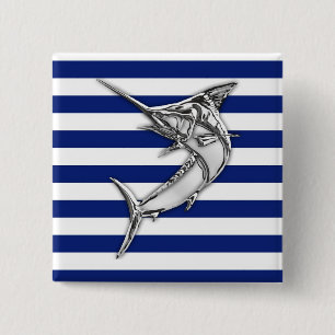 Badge Carré 5 Cm Silver Marlin Swordfish on Navy Stripes