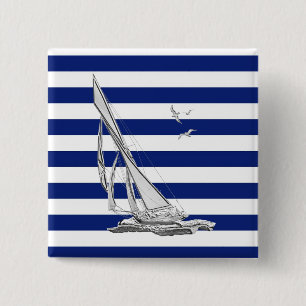 Badge Carré 5 Cm Silver Sailing on Nautical Stripes