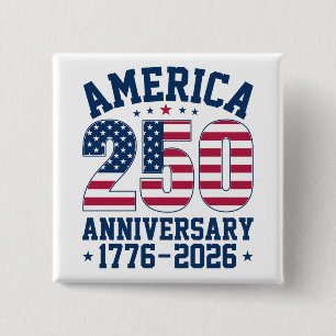 Badge Carré 5 Cm Simple America 250 Anniversaire Gras Rouge et Bleu