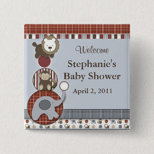 Badge Carré 5 Cm Singe d'éléphant de baby shower et bouton de lion