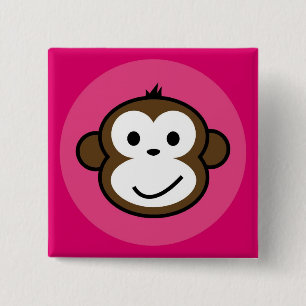 Badge Carré 5 Cm Singe effronté [rose+roses indien]