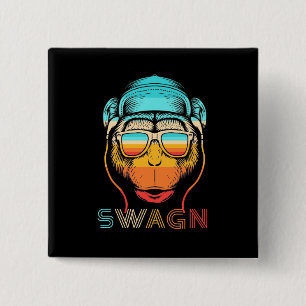 Badge Carré 5 Cm Singe Rétro Swagn