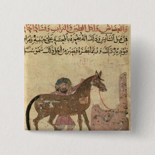 Badge Carré 5 Cm S'inquiétant du cheval, illustration