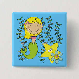 Badge Carré 5 Cm Sirène blonde