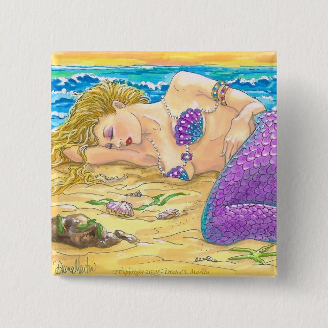 Badge Carré 5 Cm Sirène de sommeil (Devant)