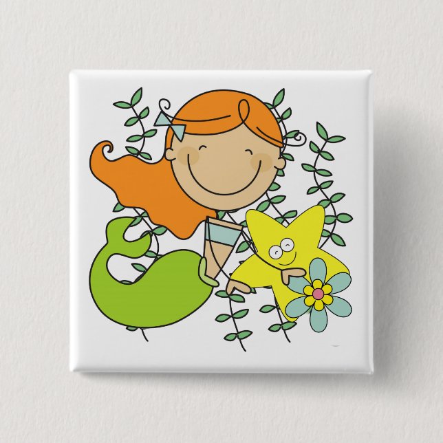 Badge Carré 5 Cm Sirène rousse (Devant)