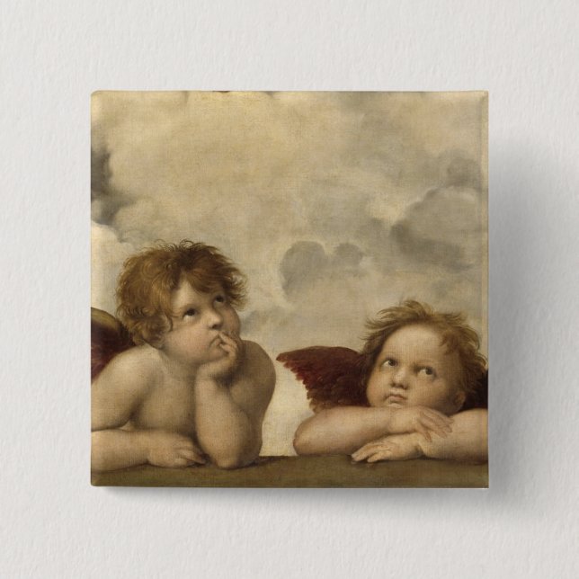 Badge Carré 5 Cm Sistine Madonna Angels par Raphael (Devant)