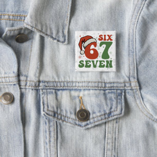Badge Carré 5 Cm Six Seven 67 Chapeau de Père Noël Drôle de Noël Xm