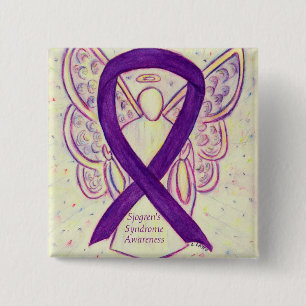 Badge Carré 5 Cm Sjogren's Syndrome Sensibilisation Angel Ruban Art