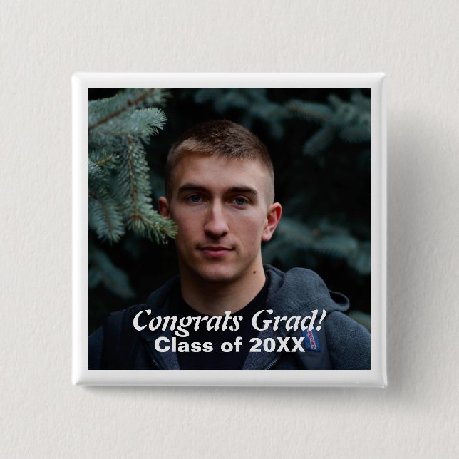 Badge Carré 5 Cm Skaymarts | Congrats Grad Photo Custom Pinback (Devant)