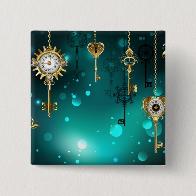 Badge Carré 5 Cm Skeleton Keys on Green Background (Devant)