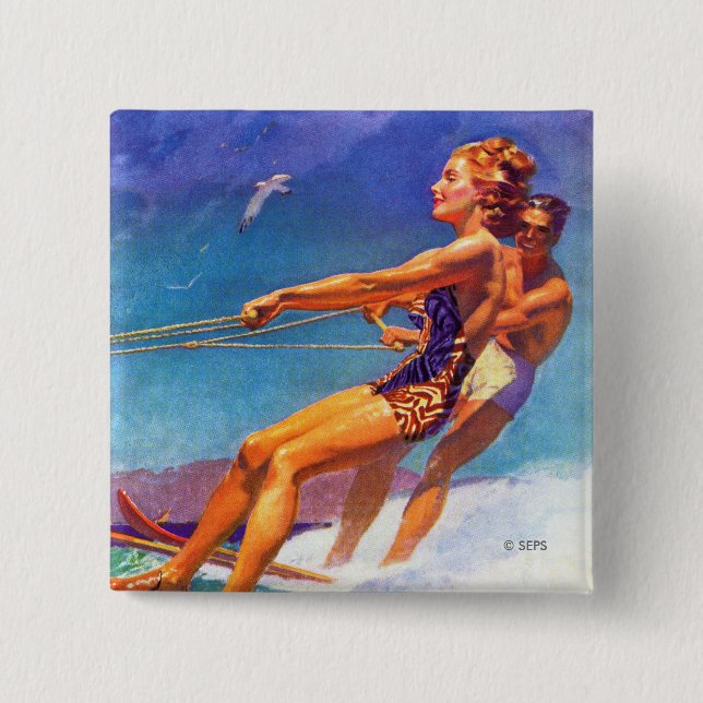 Badge Carré 5 Cm Skier nautique par McClelland Barclay (Devant)