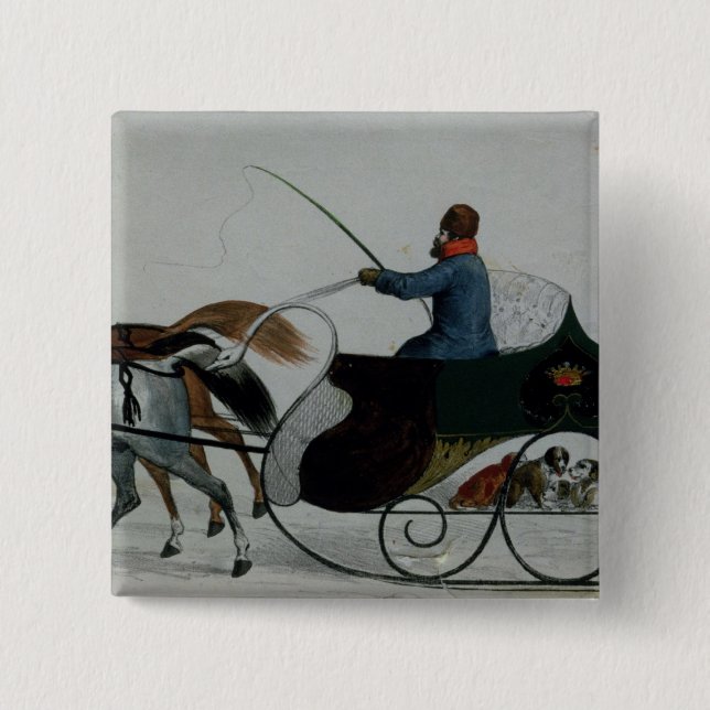 Badge Carré 5 Cm Sleigh hippomobile (Devant)