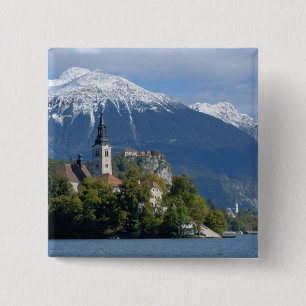 Badge Carré 5 Cm Slovénie, Bled, lac de Bled, île de Bled, Bled