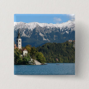 Badge Carré 5 Cm Slovénie, Bled, Lake Bled, Bled Island, Bled 2