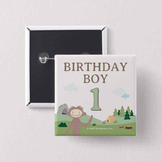 Badge Carré 5 Cm Slumberkins Bigfoot Birthday Boy (Devant & derrière)