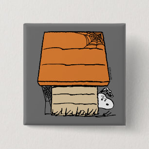 Badge Carré 5 Cm Snoopy Halloween Spider Web Doghouse