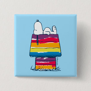 Badge Carré 5 Cm Snoopy   Rainbow Dog House