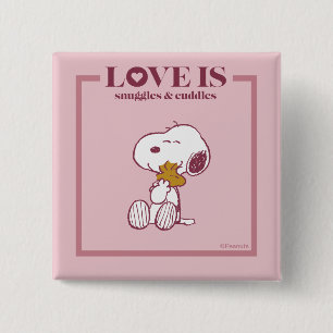 Badge Carré 5 Cm Snoopy & Woodstock - Love is Snuggles & Cuddles