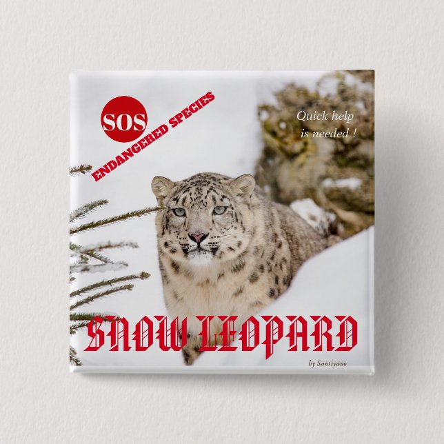 Badge Carré 5 Cm Snow Leopard (Devant)