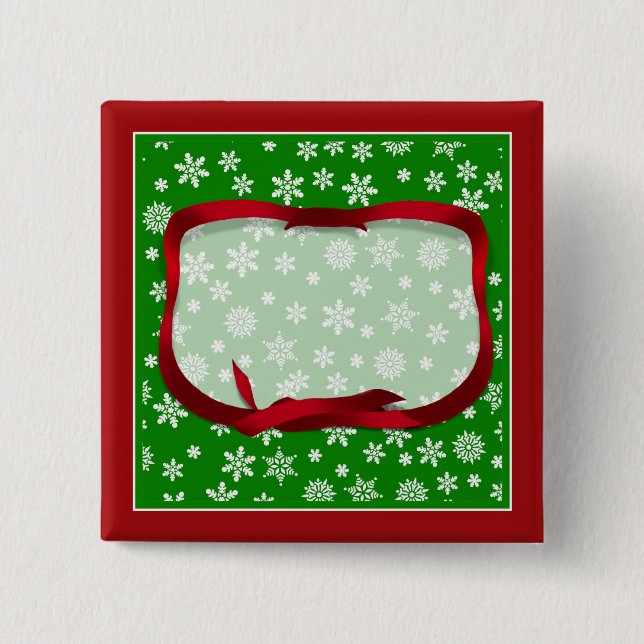 Badge Carré 5 Cm Snowflakes On Green Background (Devant)