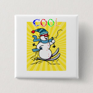 Badge Carré 5 Cm Snowman coloré Ski drôle mignon snowman ski