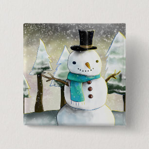 Badge Carré 5 Cm Snowman en hiver sur la scène de Noël