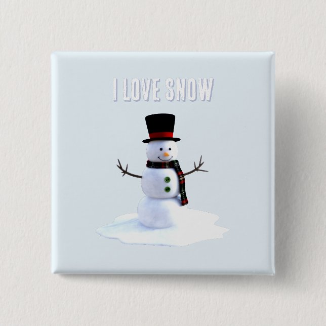 Badge Carré 5 Cm Snowman with hat and scarf. I Love Snow (Devant)