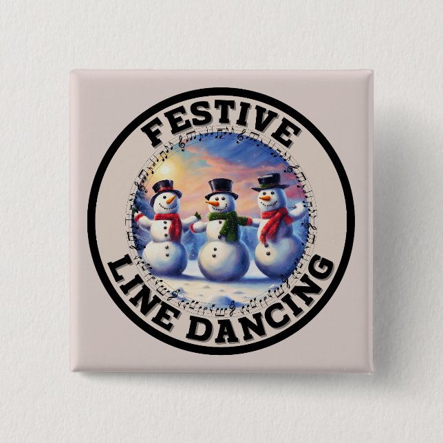 Badge Carré 5 Cm Snowmen Festif Line Dancing (Devant)