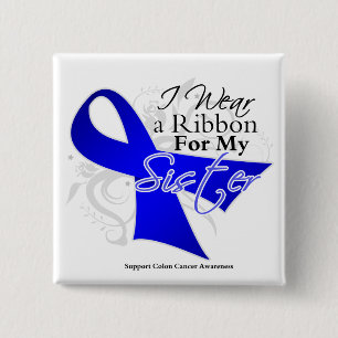 Badge Carré 5 Cm Soeur Bleu Ruban - Colon Cancer