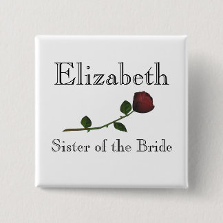 Badge Carré 5 Cm "Soeur de la jeune mariée" - rouge longtemps