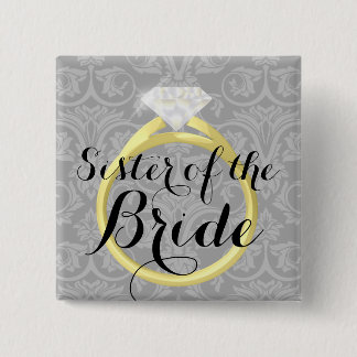 Badge Carré 5 Cm Soeur du bouton de noce d'anneau de jeune mariée