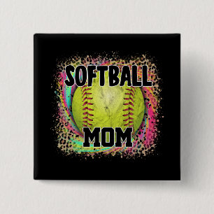Badge Carré 5 Cm Softball Mom Tie Dye Empreinte de léopard Yellow B