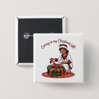 Badge Carré 5 Cm Soigner est mon cadeau de Noël Infirmière