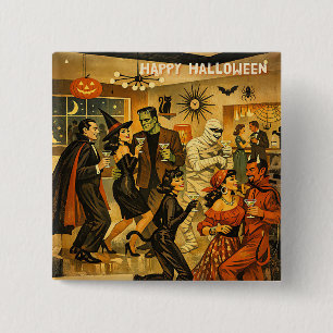 Badge Carré 5 Cm Soirée Martini Halloween Rétro Milieu de Siècle 50