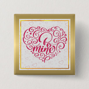 Badge Carré 5 Cm Sois Mienne" Texte Vintage : Joyuse Saint-Valentin