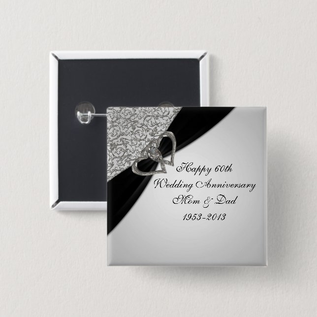 Badge Carré 5 Cm soixantième Bouton d'anniversaire de mariage (Devant & derrière)
