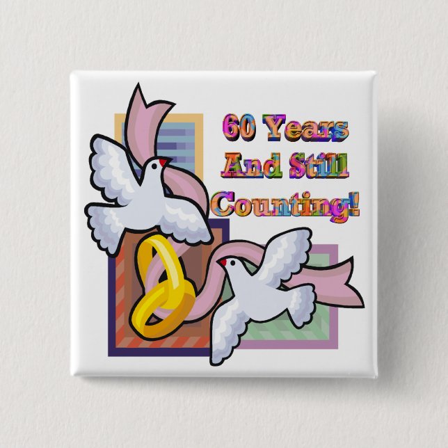 Badge Carré 5 Cm soixantième Bouton d'anniversaire de mariage (Devant)